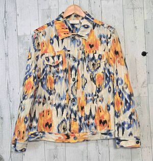 Chico's Painterly Southwestern Print Linen Cotton Lightweight Jacket Sz. 2/L